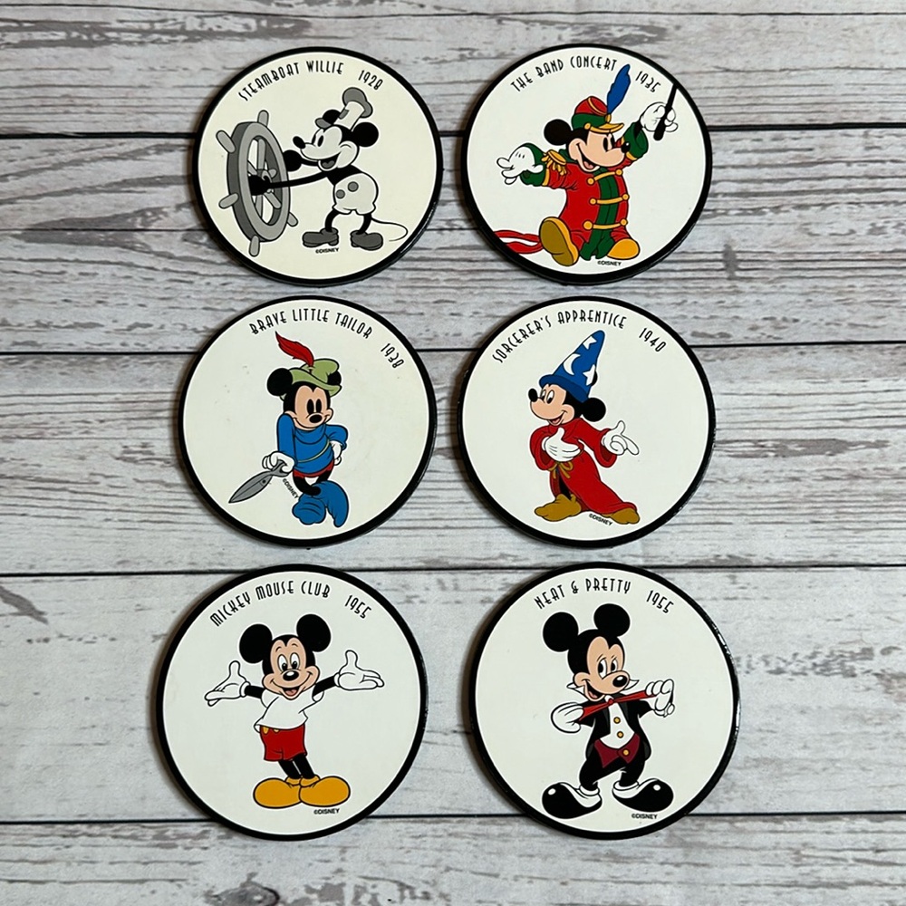 Set of 6 Vintage Mickey Mouse through the years cork coasters